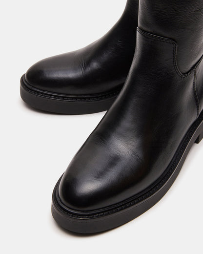 RADKE Black Leather Knee-High Rounded Toe Riding Women's Boot - Steve Madden