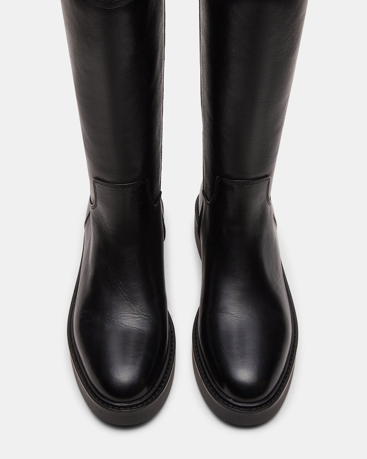 RADKE Black Leather Knee-High Rounded Toe Riding Women's Boot - Steve Madden