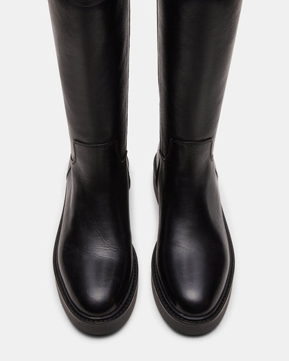 RADKE Black Leather Knee-High Rounded Toe Riding Women's Boot - Steve Madden