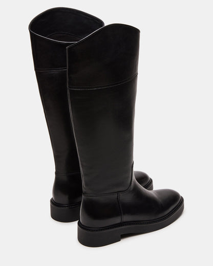 RADKE Black Leather Knee-High Rounded Toe Riding Women's Boot - Steve Madden