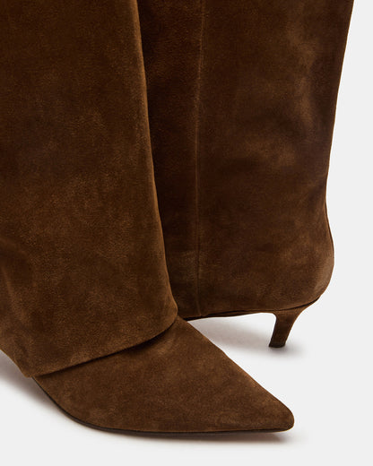 LUCA Chestnut Suede Pointed-Toe Cuffed Kitten Heel Women's Boot - Steve Madden