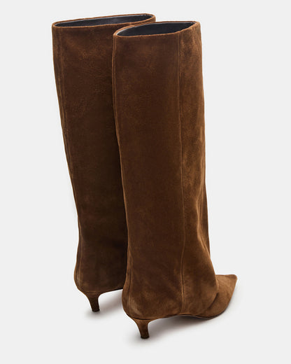 LUCA Chestnut Suede Pointed-Toe Cuffed Kitten Heel Women's Boot - Steve Madden