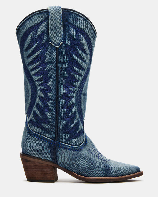 ALBANY Denim Fabric Wide Calf Pointed-Toe Women's Western Boot - Steve Madden