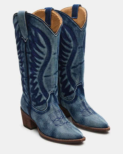 ALBANY Denim Fabric Wide Calf Pointed-Toe Women's Western Boot - Steve Madden