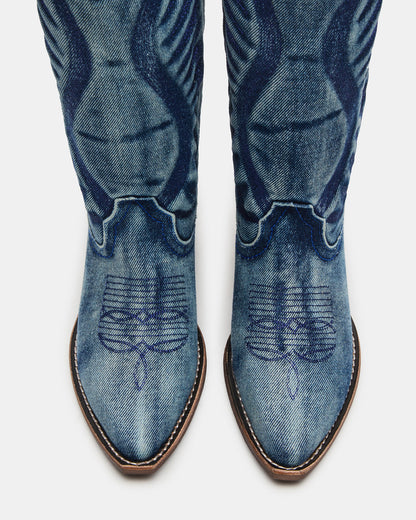 ALBANY Denim Fabric Wide Calf Pointed-Toe Women's Western Boot - Steve Madden