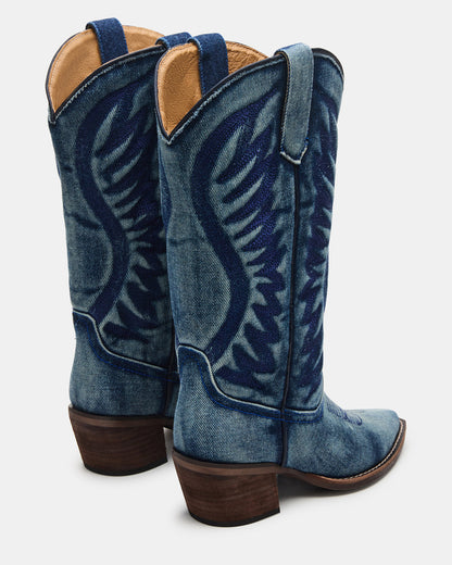 ALBANY Denim Fabric Wide Calf Pointed-Toe Women's Western Boot - Steve Madden