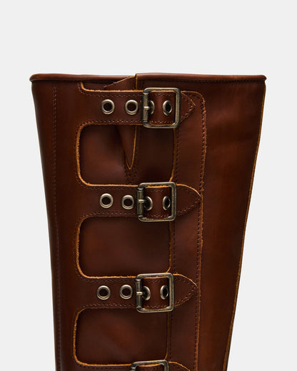 ROCKY Cognac Distressed Wide Calf Knee-High Moto Women's Boot - Steve Madden