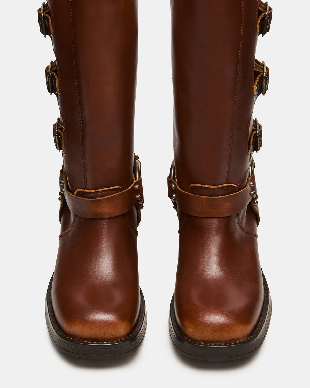 ROCKY Cognac Distressed Wide Calf Knee-High Moto Women's Boot - Steve Madden