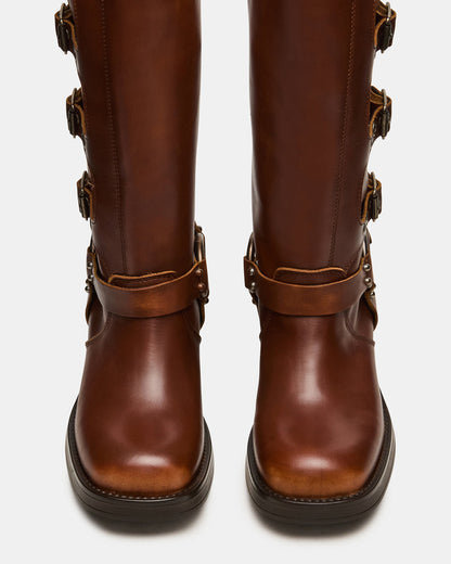 ROCKY Cognac Distressed Wide Calf Knee-High Moto Women's Boot - Steve Madden