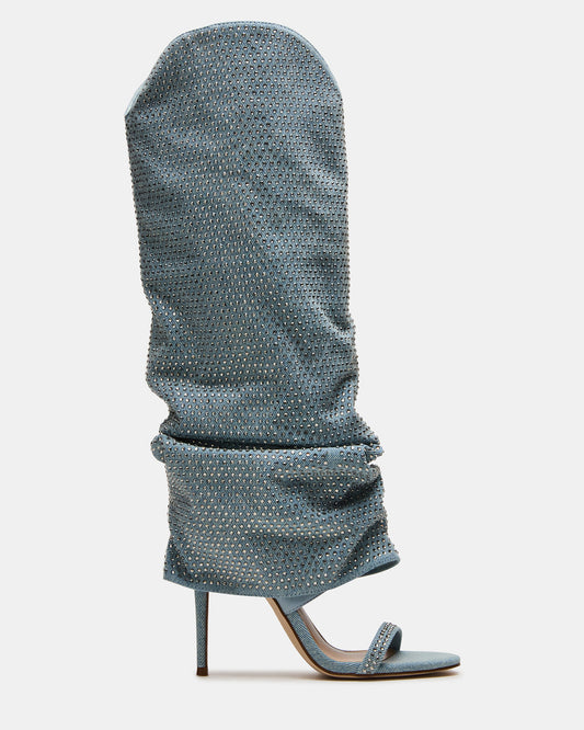 RAVINE Denim Rhinestones Knee-High Cuffed Stiletto Heel Women's Boot - Steve Madden