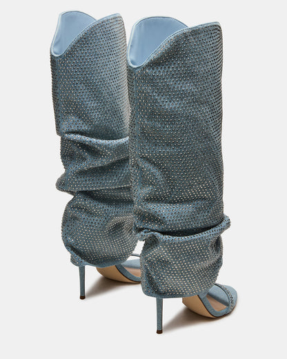 RAVINE Denim Rhinestones Knee-High Cuffed Stiletto Heel Women's Boot - Steve Madden