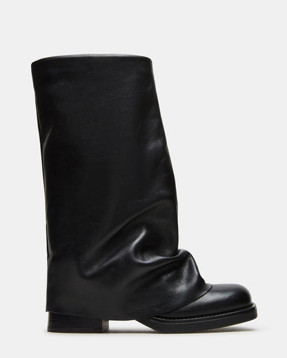 BENTON Black Leather Women's Cuffed Moto Boot - Steve Madden