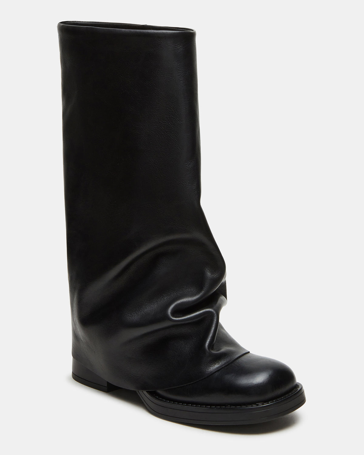 BENTON Black Leather Women's Cuffed Moto Boot - Steve Madden