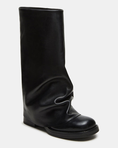 BENTON Black Leather Women's Cuffed Moto Boot - Steve Madden