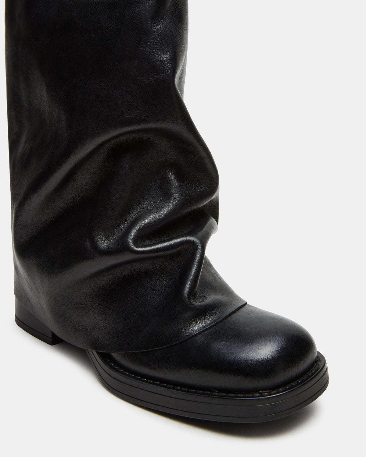 BENTON Black Leather Women's Cuffed Moto Boot - Steve Madden