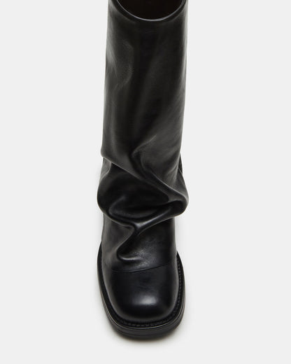 BENTON Black Leather Women's Cuffed Moto Boot - Steve Madden