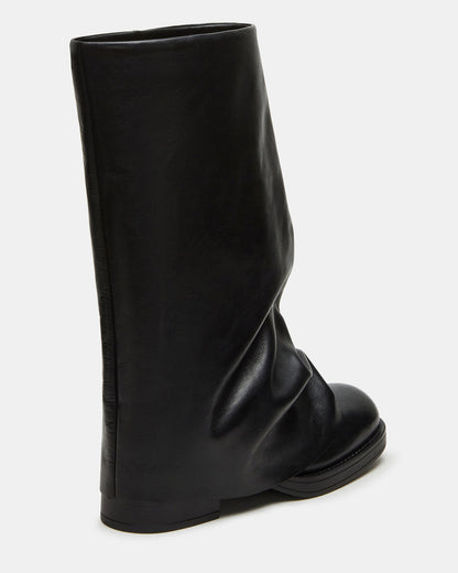 BENTON Black Leather Women's Cuffed Moto Boot - Steve Madden