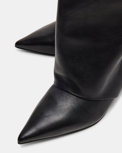 LUCA Black Leather Pointed-Toe Cuffed Kitten Heel Women's Boot - Steve Madden