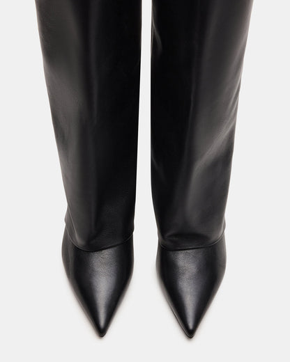 LUCA Black Leather Pointed-Toe Cuffed Kitten Heel Women's Boot - Steve Madden