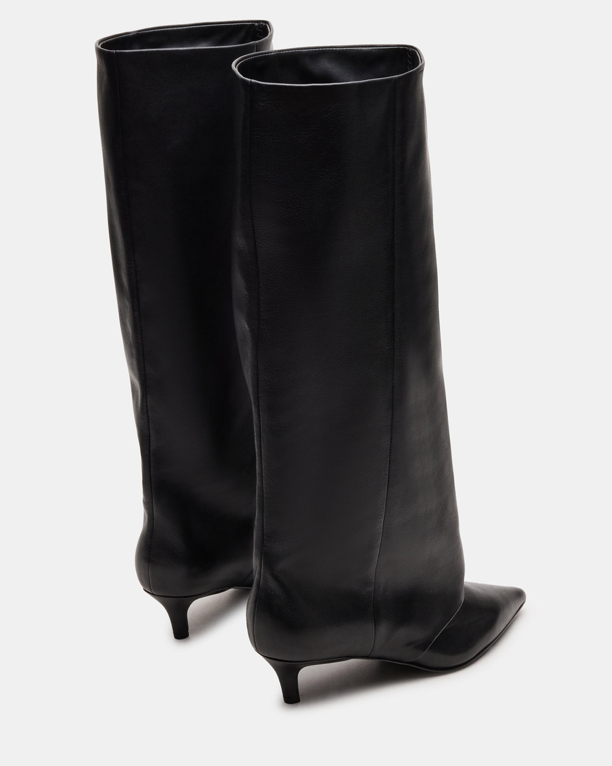 LUCA Black Leather Pointed-Toe Cuffed Kitten Heel Women's Boot - Steve Madden
