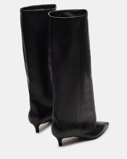 LUCA Black Leather Pointed-Toe Cuffed Kitten Heel Women's Boot - Steve Madden