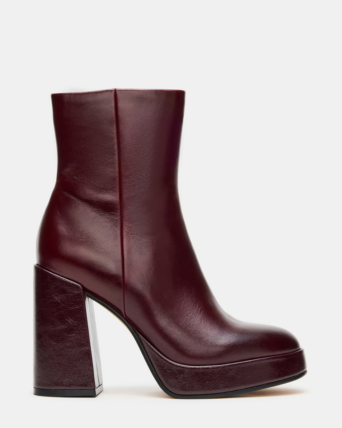 TYRA Burgundy Leather Platform Block Heel Women's Ankle Boot - Steve Madden
