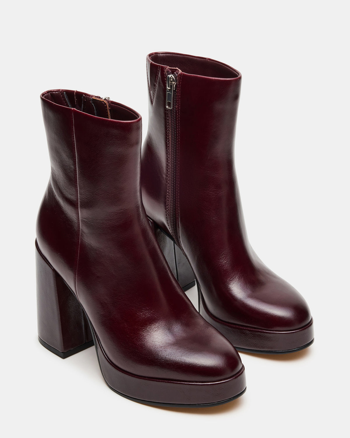 TYRA Burgundy Leather Platform Block Heel Women's Ankle Boot - Steve Madden