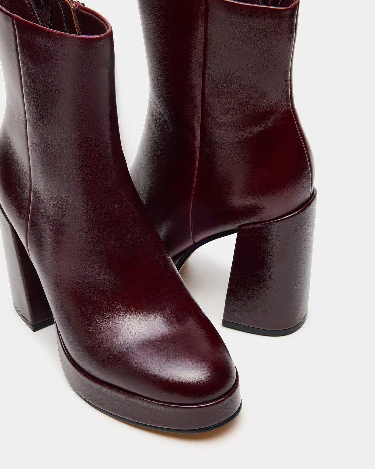 TYRA Burgundy Leather Platform Block Heel Women's Ankle Boot - Steve Madden