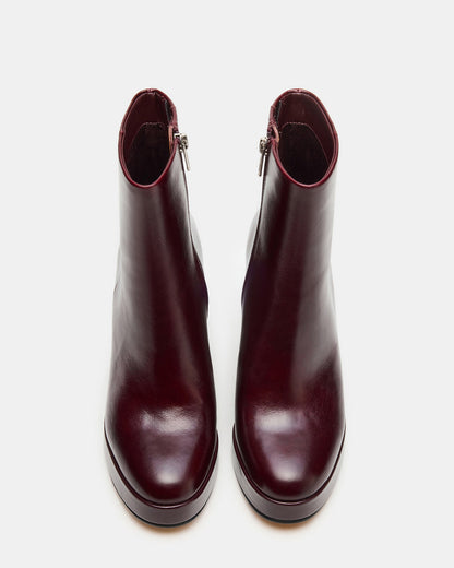 TYRA Burgundy Leather Platform Block Heel Women's Ankle Boot - Steve Madden