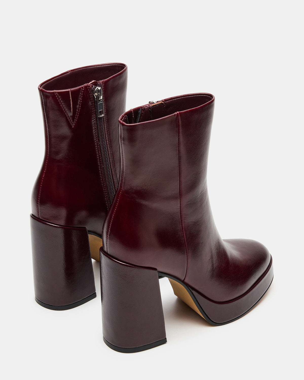 TYRA Burgundy Leather Platform Block Heel Women's Ankle Boot - Steve Madden