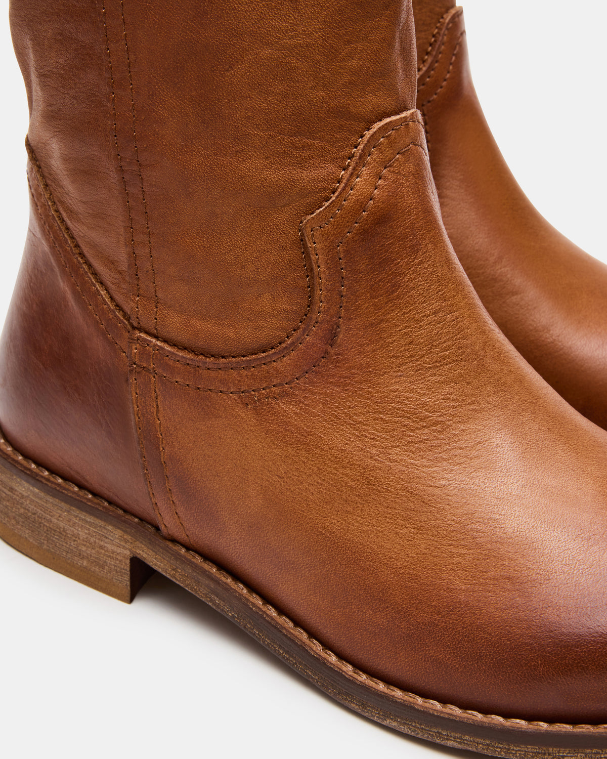 RUBEN Cognac Leather Rounded Toe Women's Boot - Steve Madden