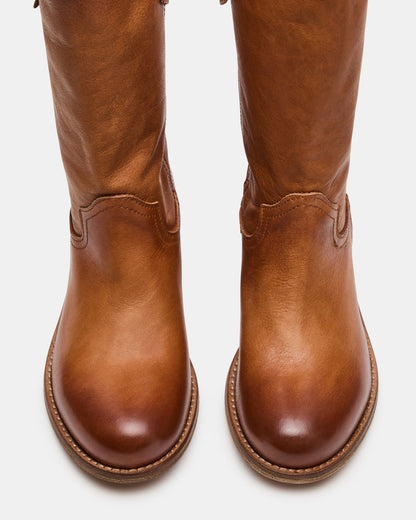 RUBEN Cognac Leather Rounded Toe Women's Boot - Steve Madden