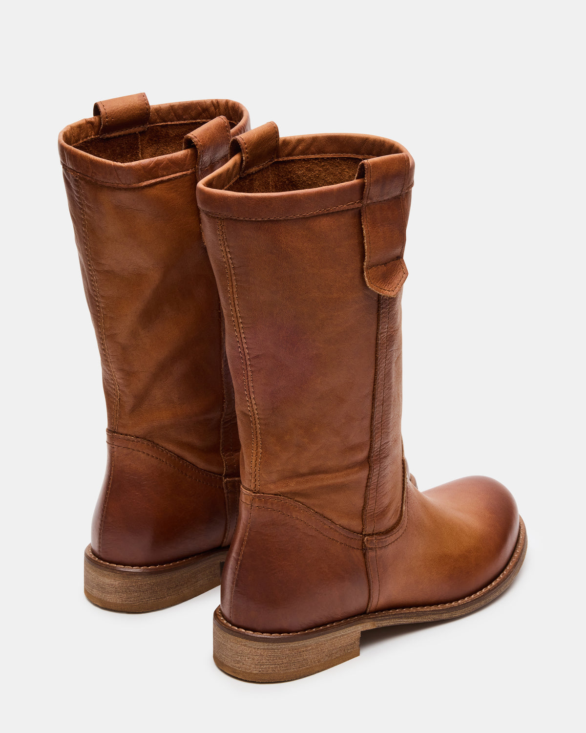 RUBEN Cognac Leather Rounded Toe Women's Boot - Steve Madden