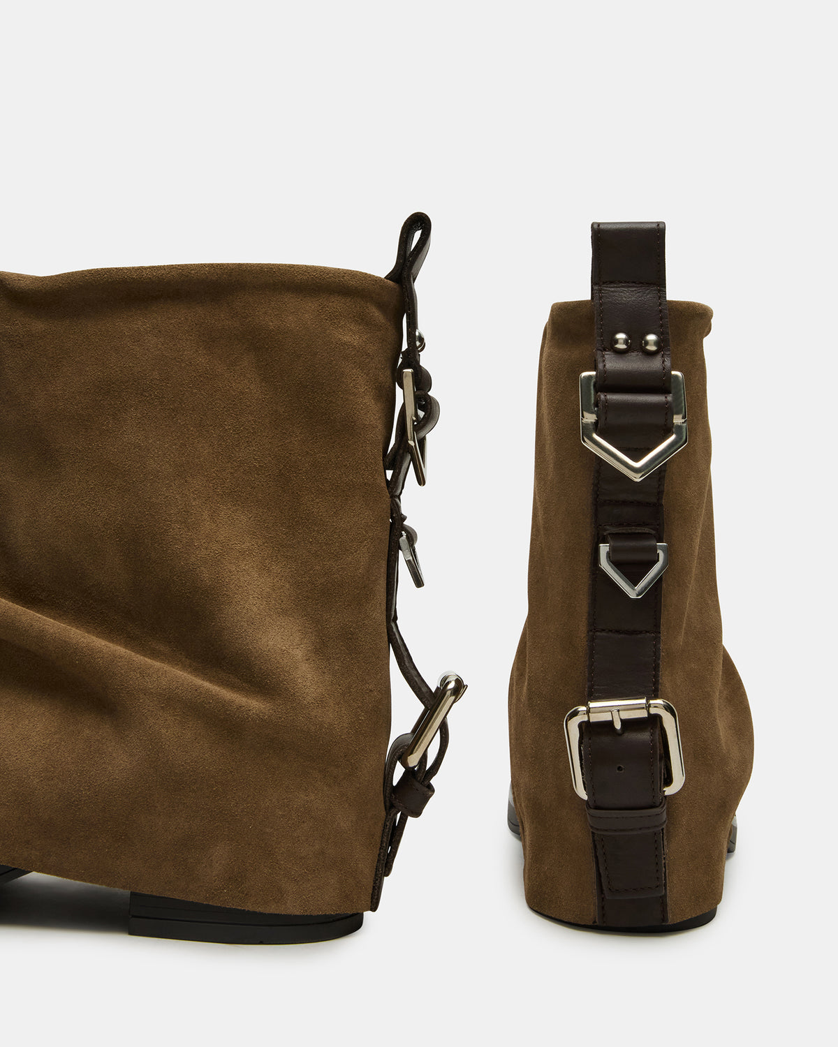 BENJI Taupe Suede Cuffed Fold-Over Moto Buckle Women's Ankle Boot - Steve Madden