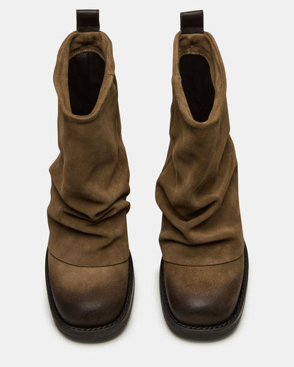 BENJI Taupe Suede Cuffed Fold-Over Moto Buckle Women's Ankle Boot - Steve Madden