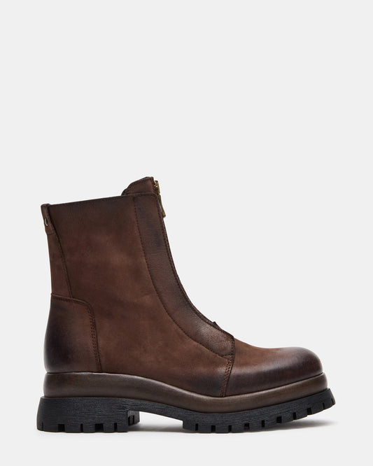 MILTON Brown Leather Moto Women's Ankle Boot - Steve Madden