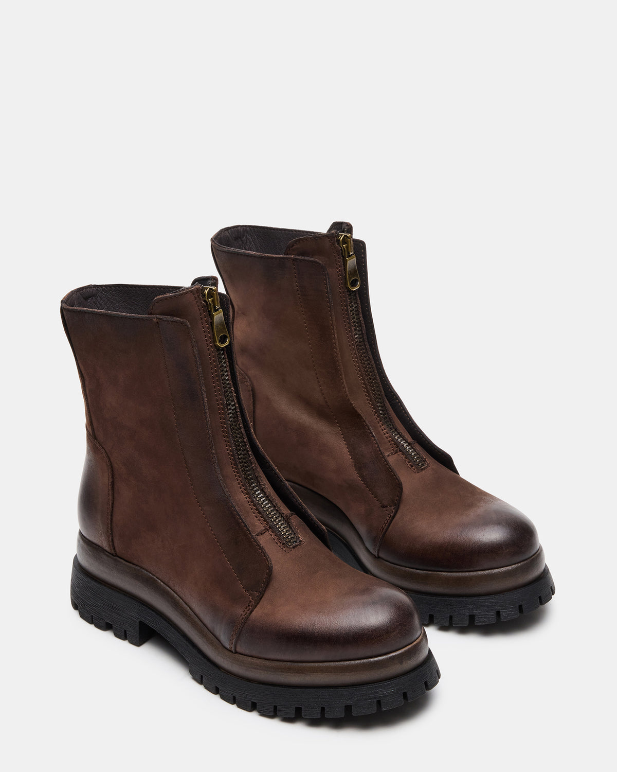 MILTON Brown Leather Moto Women's Ankle Boot - Steve Madden