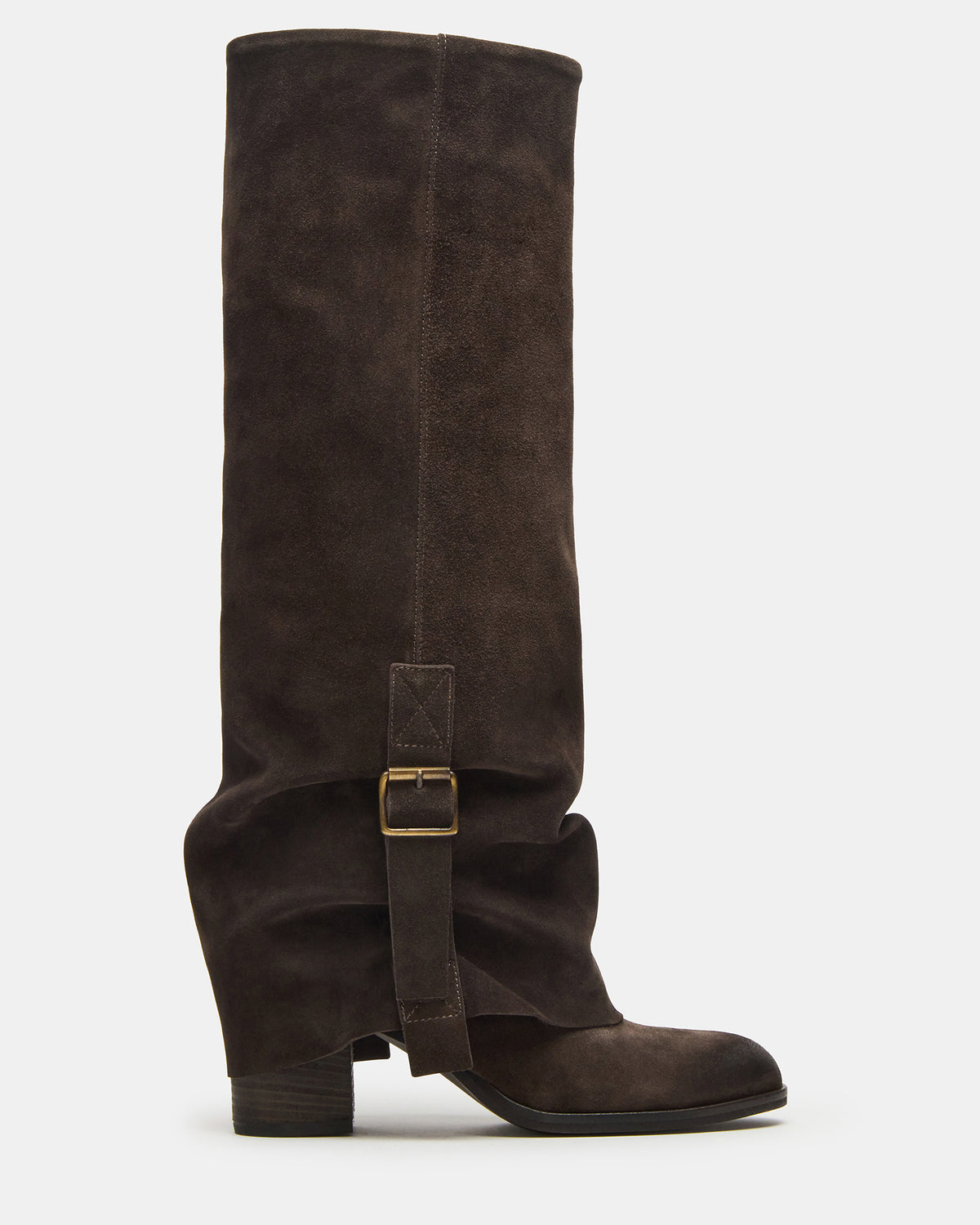 BOZEMAN Dark Taupe Suede Knee-High Fold-Over Cuffed Women's Boot - Steve Madden