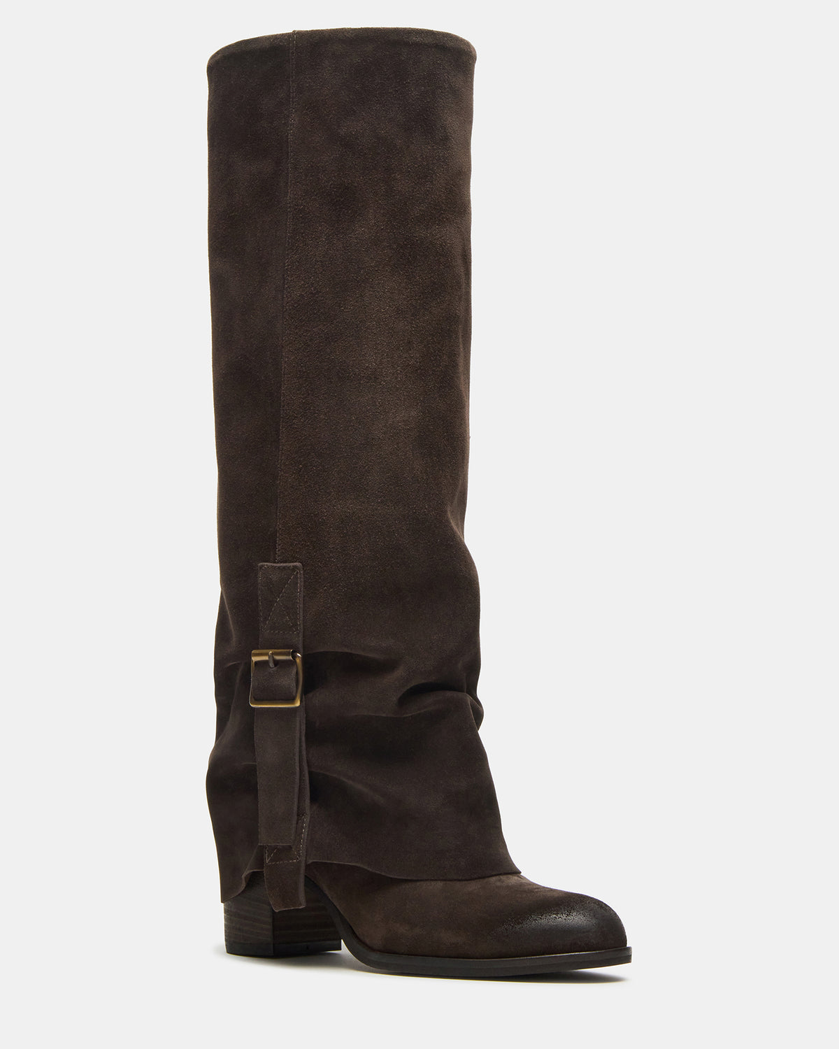 BOZEMAN Dark Taupe Suede Knee-High Fold-Over Cuffed Women's Boot - Steve Madden
