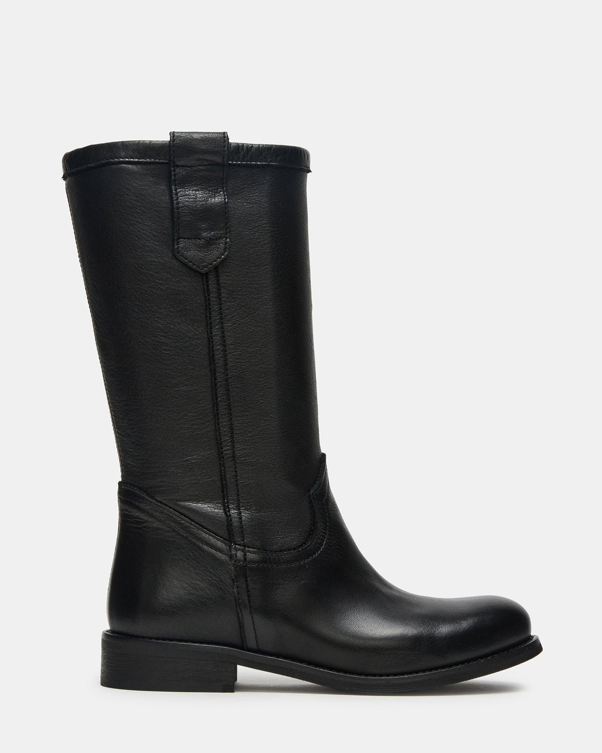 RUBEN Black Leather Rounded Toe Women's Boot - Steve Madden