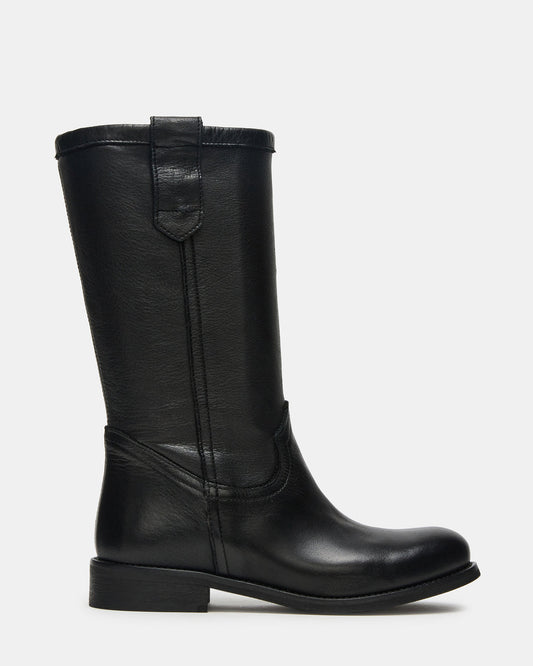RUBEN Black Leather Rounded Toe Women's Boot - Steve Madden