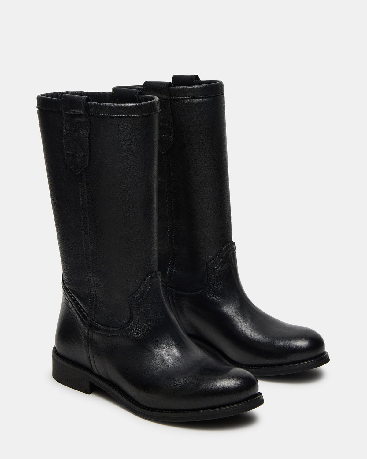 RUBEN Black Leather Rounded Toe Women's Boot - Steve Madden