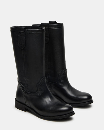 RUBEN Black Leather Rounded Toe Women's Boot - Steve Madden