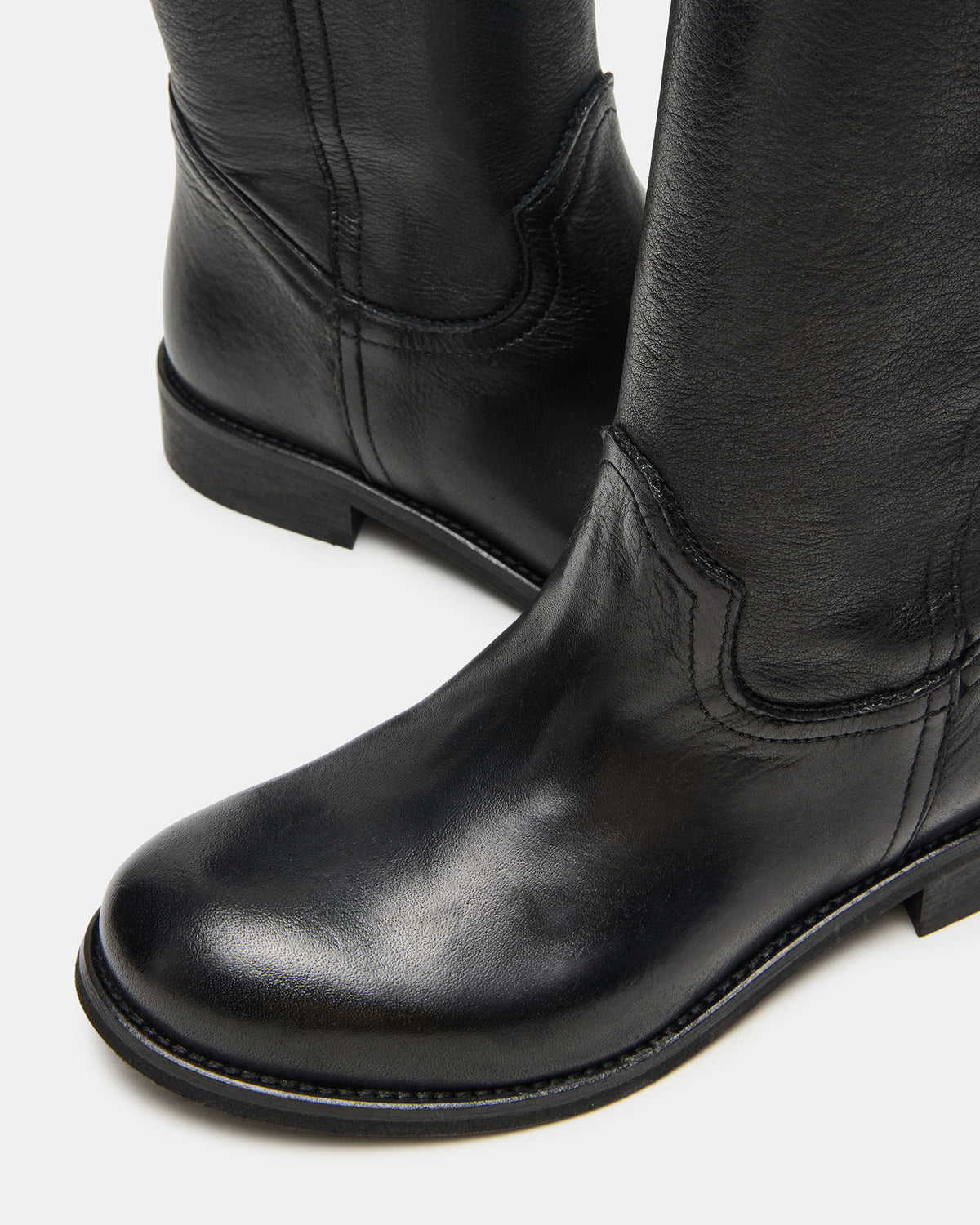 RUBEN Black Leather Rounded Toe Women's Boot - Steve Madden