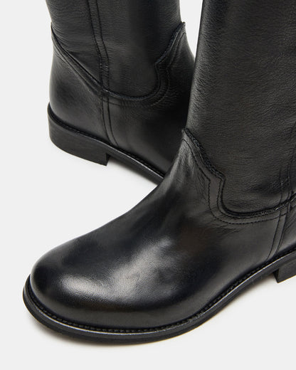 RUBEN Black Leather Rounded Toe Women's Boot - Steve Madden