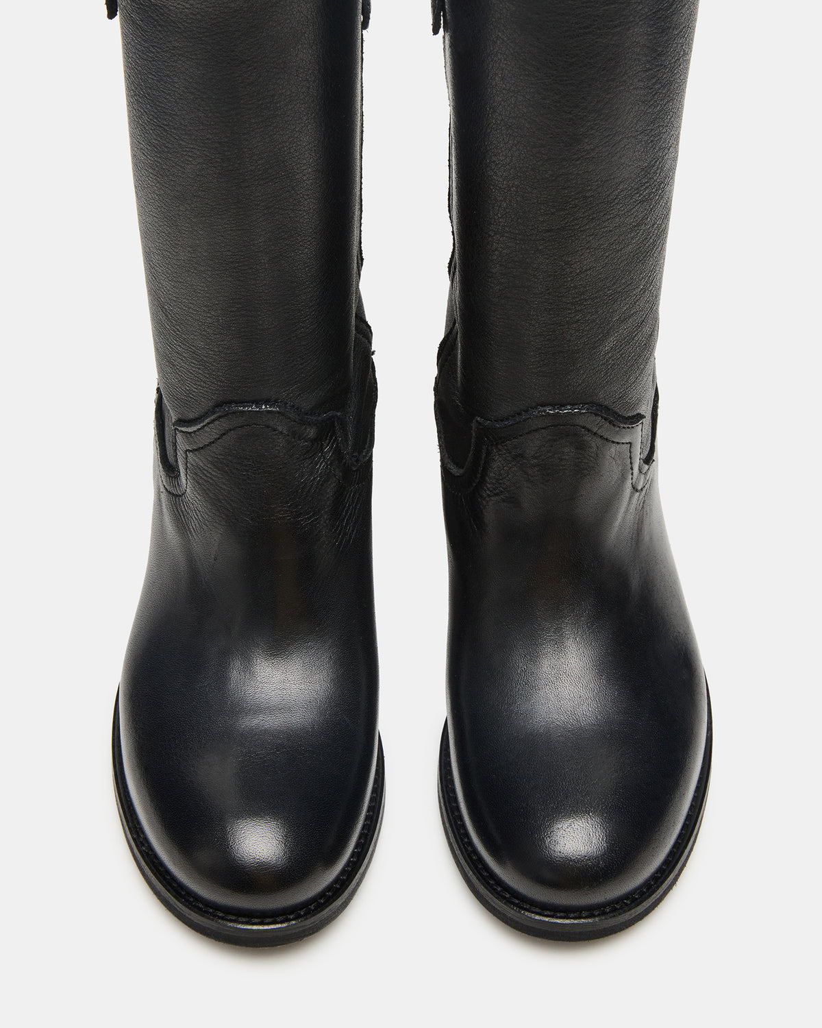 RUBEN Black Leather Rounded Toe Women's Boot - Steve Madden