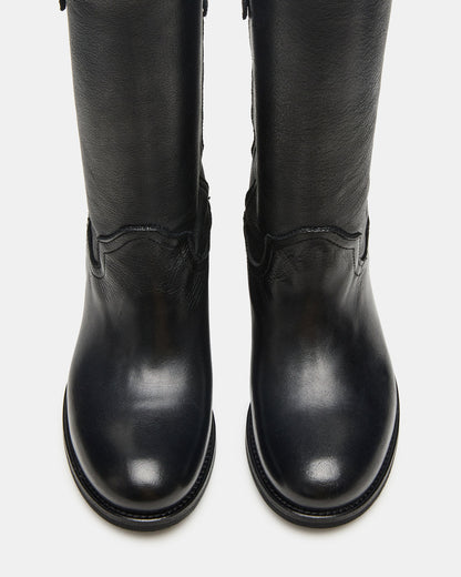 RUBEN Black Leather Rounded Toe Women's Boot - Steve Madden