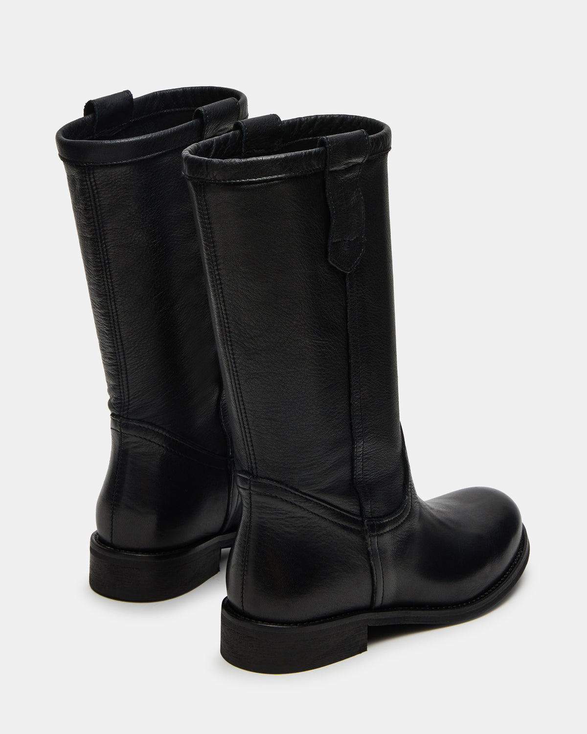 RUBEN Black Leather Rounded Toe Women's Boot - Steve Madden