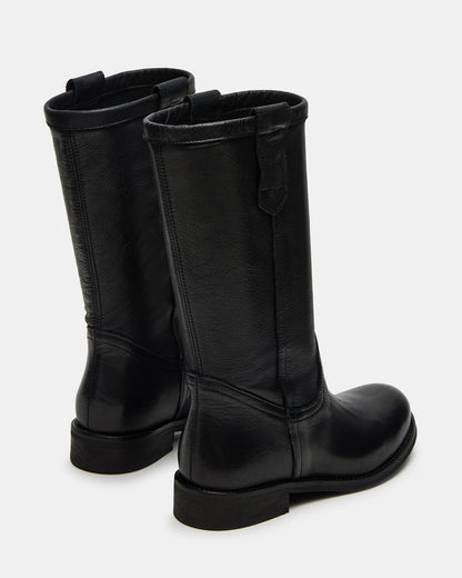 RUBEN Black Leather Rounded Toe Women's Boot - Steve Madden