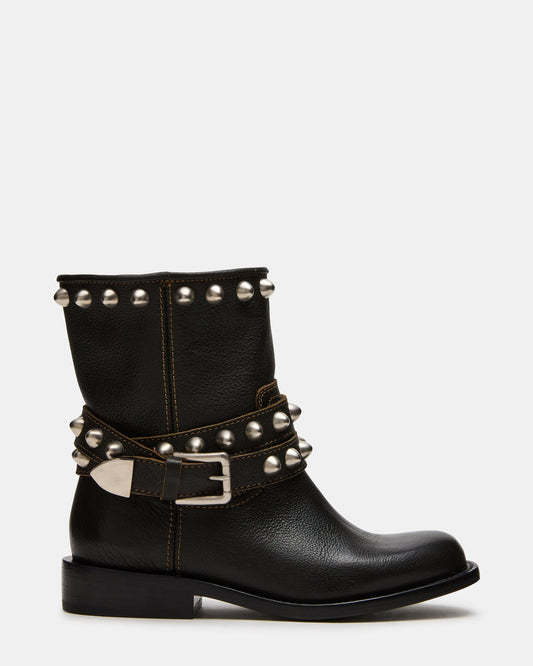 ORBIT Black Distressed Gold Detail Moto Women's Ankle Boot - Steve Madden